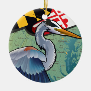Ornement Rond En Céramique Héron côtier de bleu du Maryland