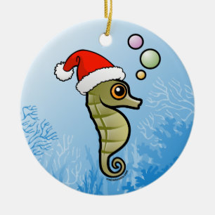 Ornement Rond En Céramique Hippocampe nain Père Noël