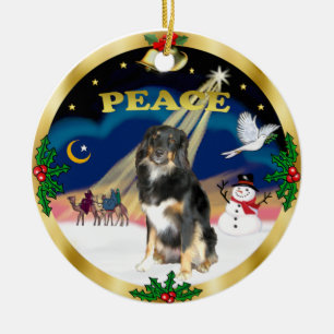 Ornement Rond En Céramique Hommes Sages - Tri Color Australian Shepherd