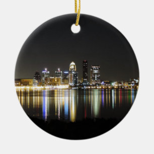 Ornement Rond En Céramique Horizon de Louisville la nuit