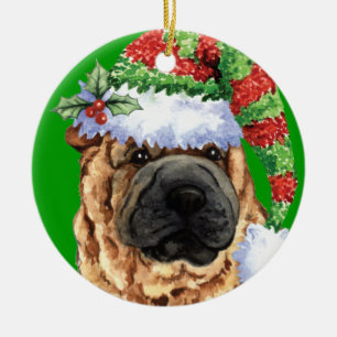 Ornement Rond En Céramique Howliday heureux Shar-Pei