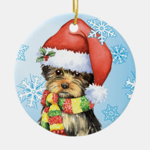 Ornement Rond En Céramique Howlidays heureux Yorkie