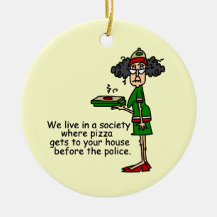 Ornement Rond En Céramique Humour de livraison de pizza
