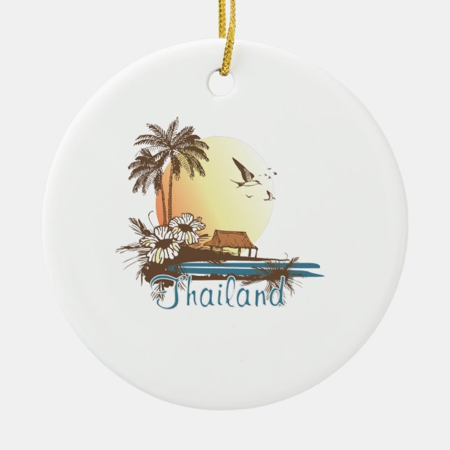Ornement Rond En Céramique Hutte de plage de la Thaïlande (Devant)