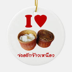 Ornement Rond En Céramique I Heart [Love] Riz Sticky [Khao Niao] - Thai Isan