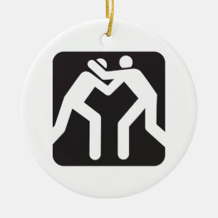 Ornement Rond En Céramique Icône de lutteurs