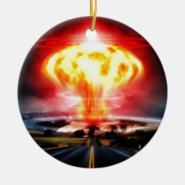Ornement Rond En Céramique Illustration de champignon atomique d'explosion (Devant)