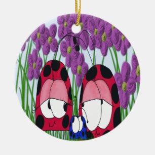 Ornement Rond En Céramique Illustration de la famille Ladybug mignonne