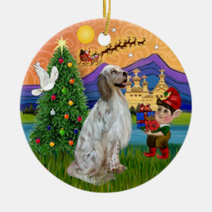 Ornement Rond En Céramique Imaginaire de Noël - Setter anglais