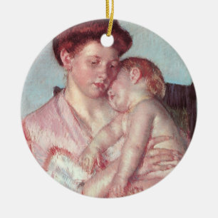 Ornement Rond En Céramique Impressionnisme vintage, bébé endormi par Mary Cas