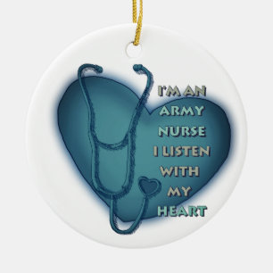 Ornement Rond En Céramique Infirmière de l'Armée du Coeur bleu