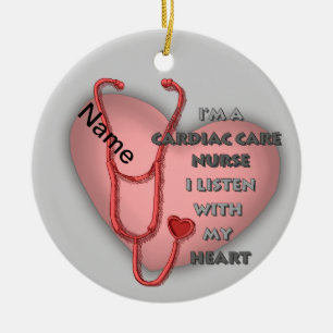 Ornement Rond En Céramique infirmière en soins cardiaques Red Heart