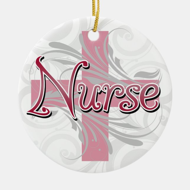 Ornement Rond En Céramique Infirmière rose de croix/remous (Devant)
