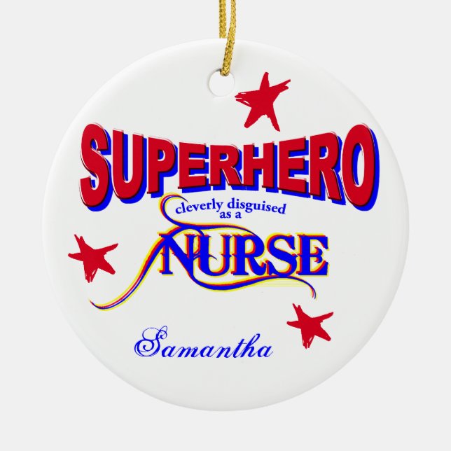 Ornement Rond En Céramique Infirmière Superhero (Devant)