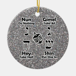 Ornement Rond En Céramique Instructions Dreidel Joyeux Hanoukka Silver Partie