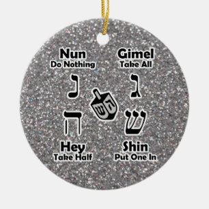 Ornement Rond En Céramique Instructions Dreidel Joyeux Hanoukka Silver Partie