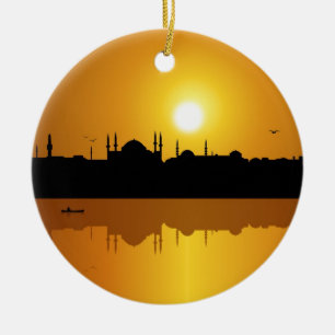 Ornement Rond En Céramique Istanbul et coucher du soleil