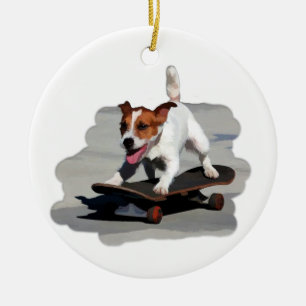 Ornement Rond En Céramique Jack Russell Terrier sur la planche à roulettes