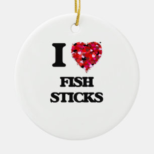 Ornement Rond En Céramique J'aime des bâtons de poissons