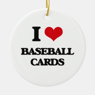 Ornement Rond En Céramique J'aime des cartes de base-ball