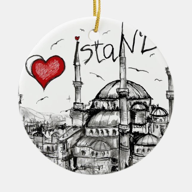 Ornement Rond En Céramique J'aime Istanbul (Devant)
