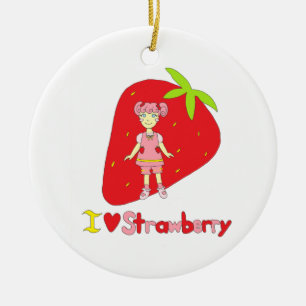 Ornement Rond En Céramique J'aime la fraise