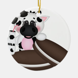 Ornement Rond En Céramique J'aime la vache à lait