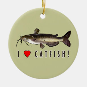 Ornement Rond En Céramique J'aime le poisson-chat !