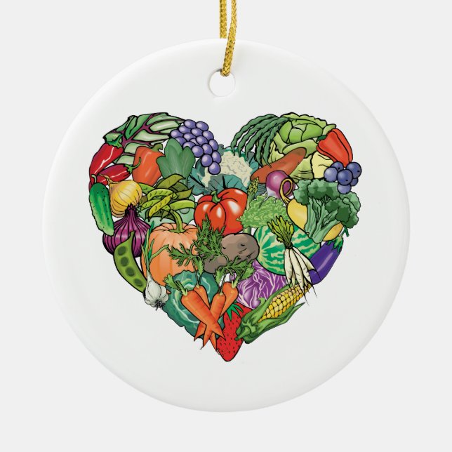 Ornement Rond En Céramique J'aime les Légumes (Devant)