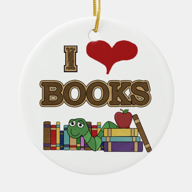 Ornement Rond En Céramique J'aime les livres (Devant)