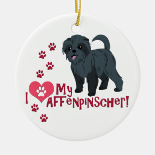 Ornement Rond En Céramique J'Aime Mon Affenpinscher !