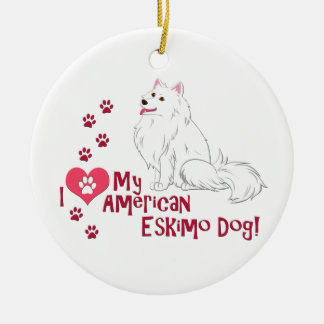 Ornement Rond En Céramique J'Aime Mon Esquimau Américain Chien !