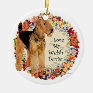 Ornement Rond En Céramique J'aime mon terrier gallois