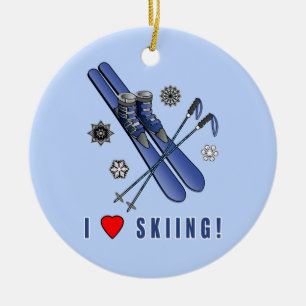 Ornement Rond En Céramique J'aime skier !