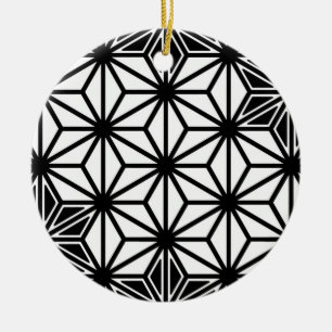 Ornement Rond En Céramique Japonais Asanoha motif - blanc et noir