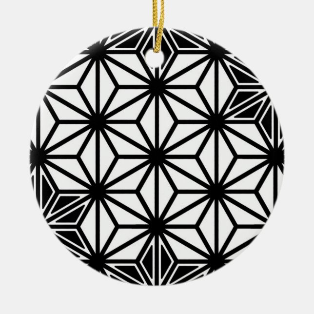 Ornement Rond En Céramique Japonais Asanoha motif - blanc et noir (Devant)