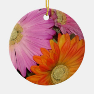 Ornement Rond En Céramique Jardin de marguerite de Gerbera