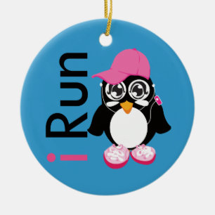 Ornement Rond En Céramique je cours le pingouin