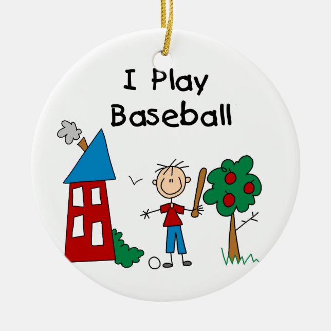 Ornement Rond En Céramique Je Joue Au Baseball (Devant)