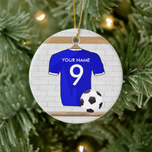 Ornement Rond En Céramique Jersey de football bleu blanc personnalisé