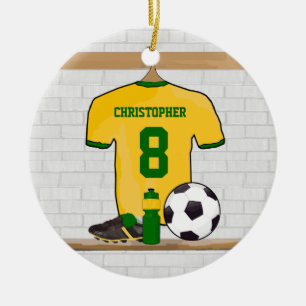 Ornement Rond En Céramique Jersey jaune vert de football personnalisé