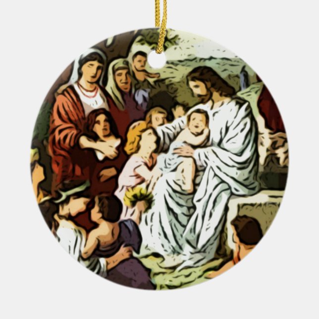 Ornement Rond En Céramique Jésus bénissant les enfants (Devant)