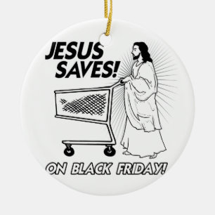 ORNEMENT ROND EN CÉRAMIQUE JÉSUS ÉCONOMISE LE VENDREDI NOIR - .PNG