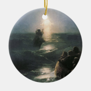 Ornement Rond En Céramique Jésus marchant sur l'eau, peinture d'Ivan