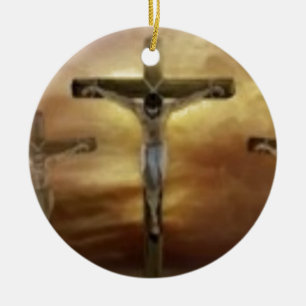ORNEMENT ROND EN CÉRAMIQUE JÉSUS SUR LA CROIX
