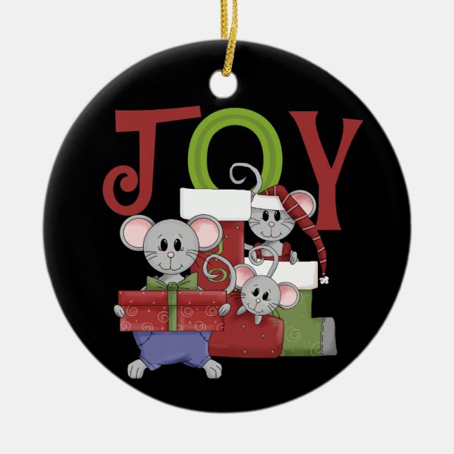 Ornement Rond En Céramique Joie Noël Mice Keepsaké (Devant)