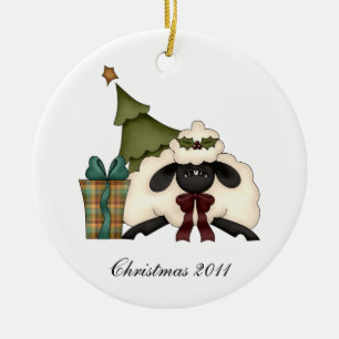 Ornement Rond En Céramique Joli Arbre De Noël Mouton De Notre Maison À Votr