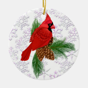 Ornement Rond En Céramique Joli oiseau rouge