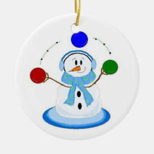 Ornement Rond En Céramique Jongler Snowman