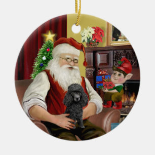 Ornement Rond En Céramique Jouet noir père Noël/Poodle Min